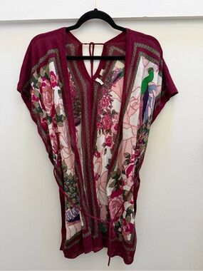 Anthropologie MOTH Floral Peony & Peacock Tunic in Deep Berry